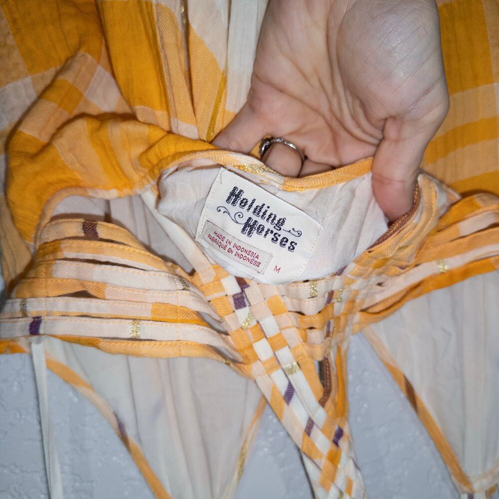 Holding Horses Anthropologie Yellow Plaid Clementine Maxi Dress Medium - Picture 7 of 9